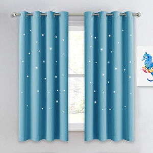 NICETOWN Blue Hollow Star Blackout Kids Curtain, 1 Panel, W52 x L63(Teal Blue)