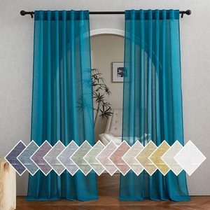 NICETOWN Sheer Linen Curtains 96 Inch Length for Bedroom Living Room 2 Panels, Ivory Rod Pocket & Back Tab Semi Sheer Drapes Privacy Semitransparent Farmhouse Window Treatment, W52 x L96(Peacock Green)