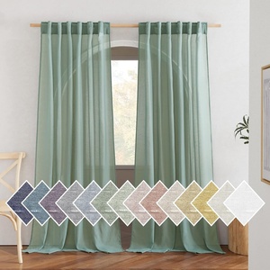 NICETOWN Sheer Linen Curtains 96 Inch Length for Bedroom Living Room 2 Panels, Ivory Rod Pocket & Back Tab Semi Sheer Drapes Privacy Semitransparent Farmhouse Window Treatment, W52 x L96(Olive Green)