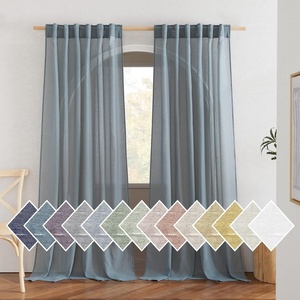 NICETOWN Sheer Linen Curtains 96 Inch Length for Bedroom Living Room 2 Panels, Ivory Rod Pocket & Back Tab Semi Sheer Drapes Privacy Semitransparent Farmhouse Window Treatment, W52 x L96(Smoke Blue)