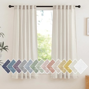 NICETOWN Sheer Linen Curtains 96 Inch Length for Bedroom Living Room 2 Panels, Ivory Rod Pocket & Back Tab Semi Sheer Drapes Privacy Semitransparent Farmhouse Window Treatment, W52 x L96(Natural)