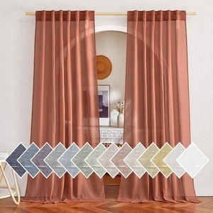 NICETOWN Sheer Linen Curtains 96 Inch Length for Bedroom Living Room 2 Panels, Ivory Rod Pocket & Back Tab Semi Sheer Drapes Privacy Semitransparent Farmhouse Window Treatment, W52 x L96(Burnt Orange)
