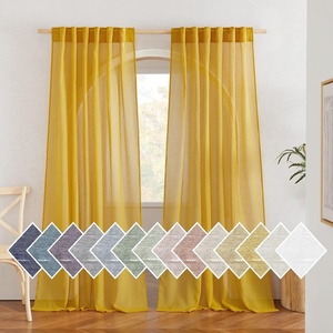 NICETOWN Sheer Linen Curtains 96 Inch Length for Bedroom Living Room 2 Panels, Ivory Rod Pocket & Back Tab Semi Sheer Drapes Privacy Semitransparent Farmhouse Window Treatment, W52 x L96(Gold)