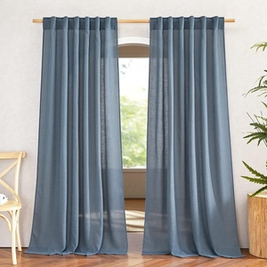 NICETOWN White Linen Sheer Curtains and Drapes 84 inches Long, Rod Pocket & Back Tab semitransparent with Light Through Vertical Window Treatments for Sliding Glass Door & Living Room, 52″W, Set of 2(Linen Stone Blue)