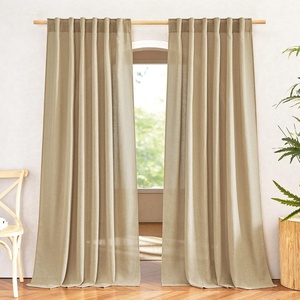 NICETOWN White Linen Sheer Curtains and Drapes 84 inches Long, Rod Pocket & Back Tab semitransparent with Light Through Vertical Window Treatments for Sliding Glass Door & Living Room, 52″W, Set of 2(Linen Brown)