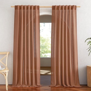 NICETOWN White Linen Sheer Curtains and Drapes 84 inches Long, Rod Pocket & Back Tab semitransparent with Light Through Vertical Window Treatments for Sliding Glass Door & Living Room, 52″W, Set of 2(Linen Caramel)