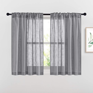 NICETOWN White Linen Sheer Curtains and Drapes 84 inches Long, Rod Pocket & Back Tab semitransparent with Light Through Vertical Window Treatments for Sliding Glass Door & Living Room, 52″W, Set of 2(Grey)