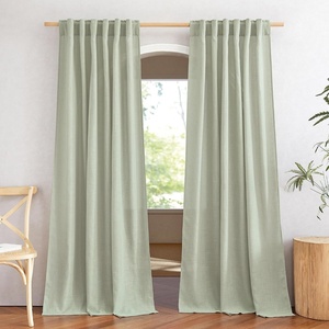 NICETOWN White Linen Sheer Curtains and Drapes 84 inches Long, Rod Pocket & Back Tab semitransparent with Light Through Vertical Window Treatments for Sliding Glass Door & Living Room, 52″W, Set of 2(Linen Sage Green)