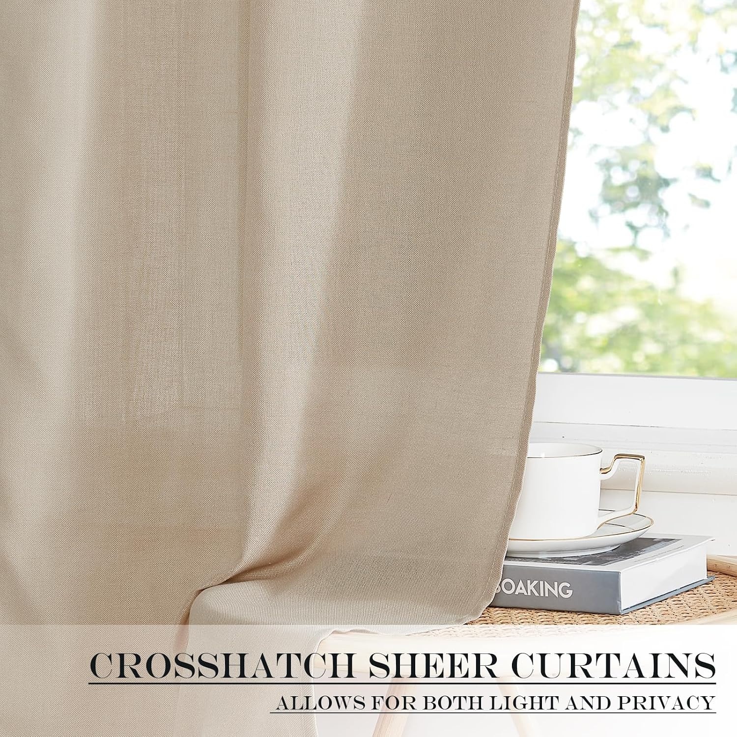 image:imageNICETOWN Linen Textured Door Curtain White Sidelight Panel CurtainAngora