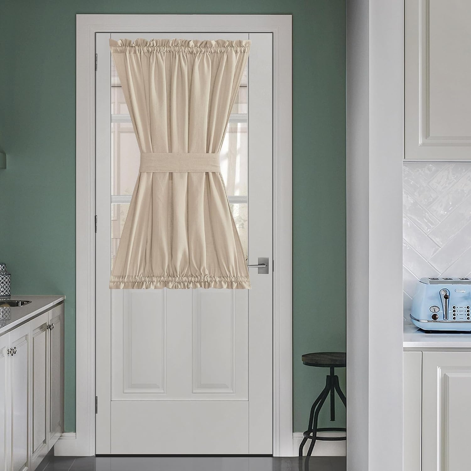 image:imageNICETOWN Linen Textured Door Curtain White Sidelight Panel CurtainAngora