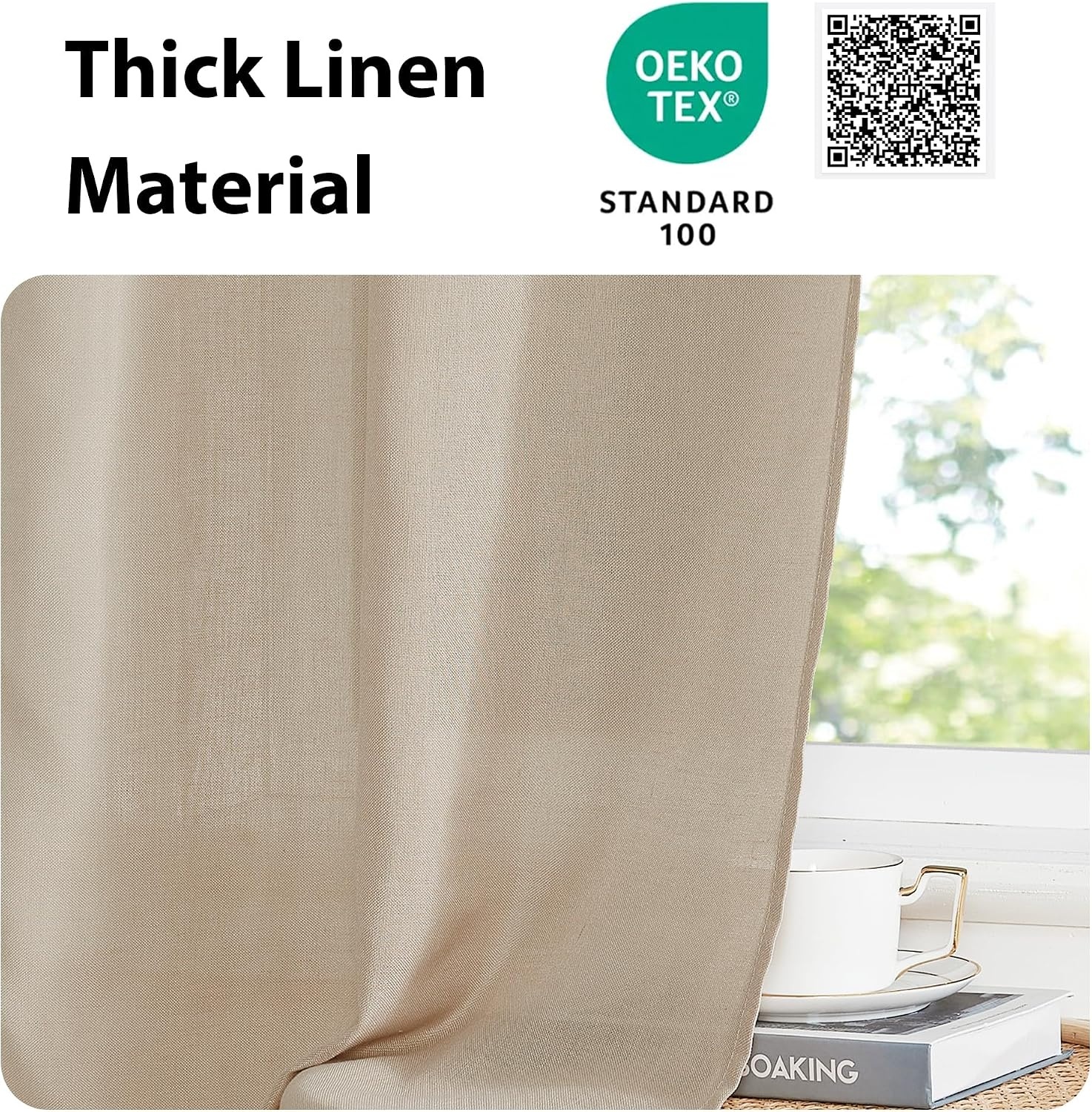 image:imageNICETOWN Linen Textured Door Curtain White Sidelight Panel CurtainAngora