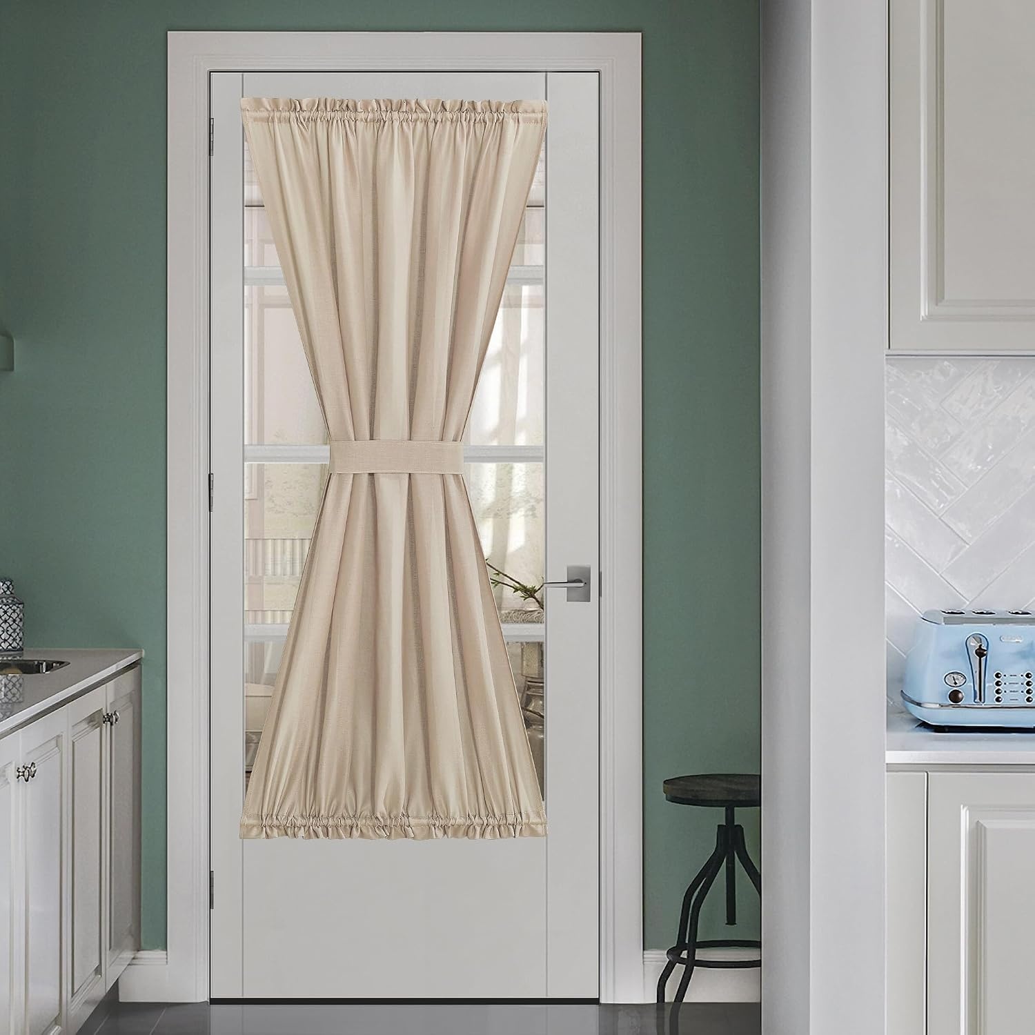 image:imageNICETOWN Linen Textured Door Curtain White Sidelight Panel CurtainAngora