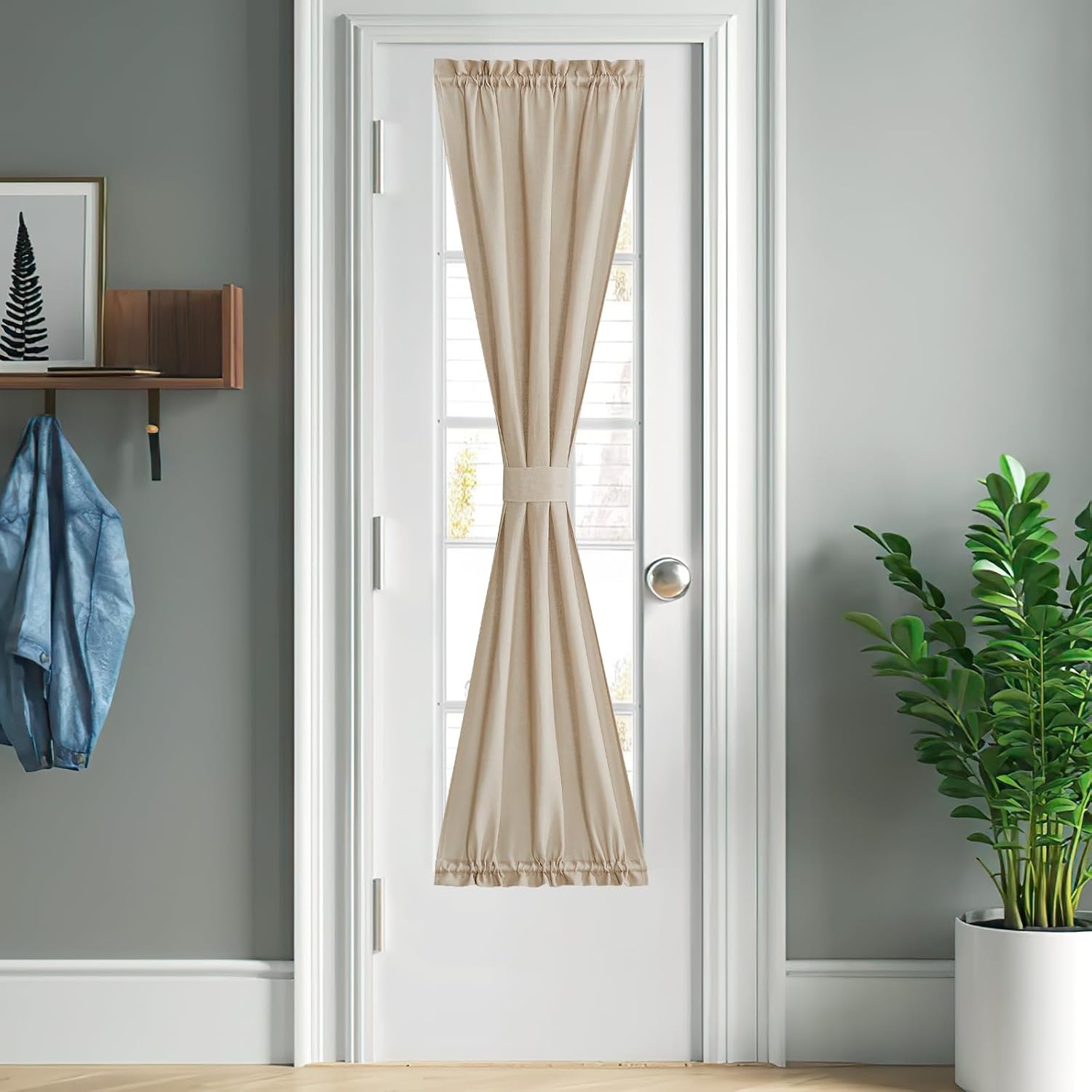 image:imageNICETOWN Linen Textured Door Curtain White Sidelight Panel CurtainAngora