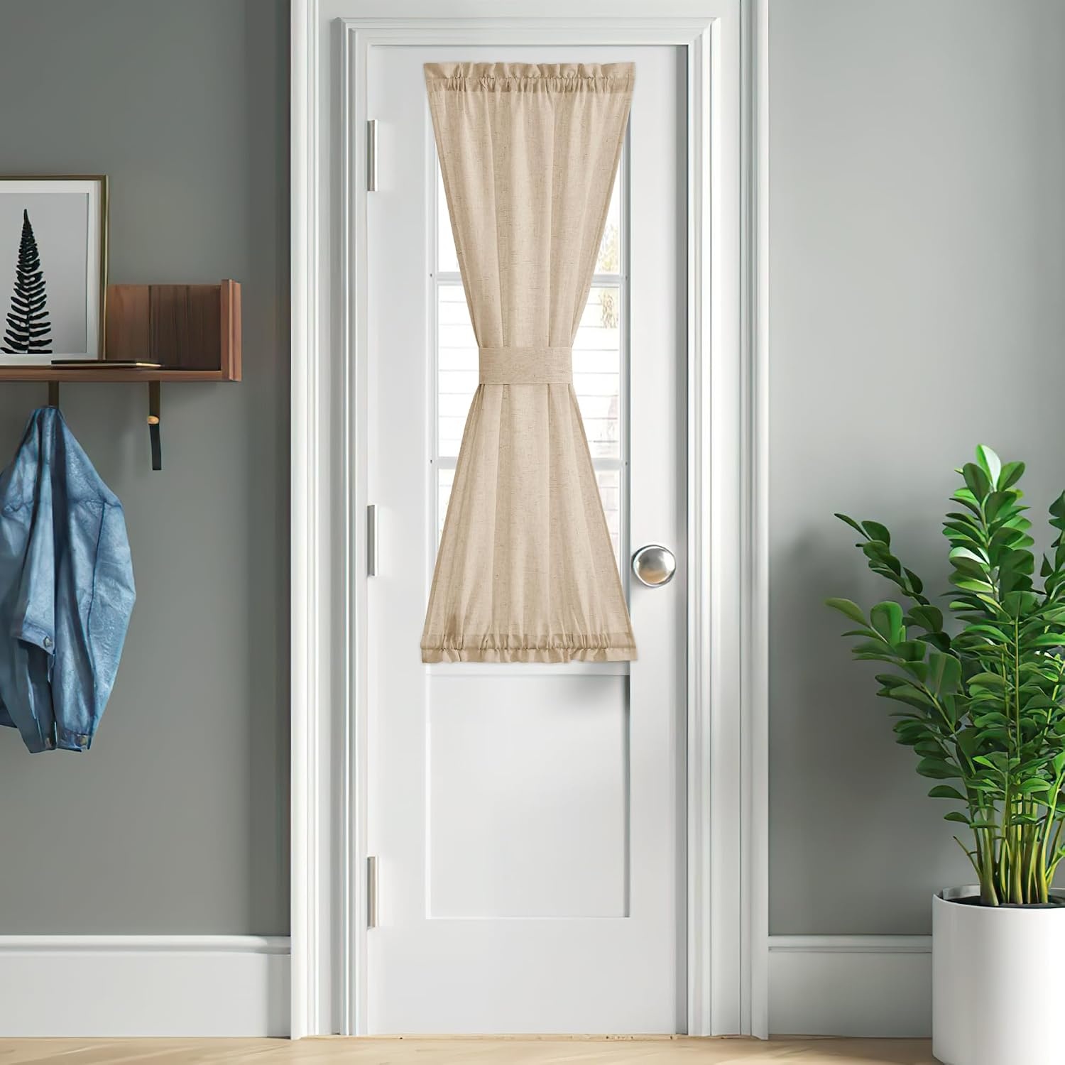image:imageNICETOWN Linen Textured Door Curtain White Sidelight Panel CurtainAngora