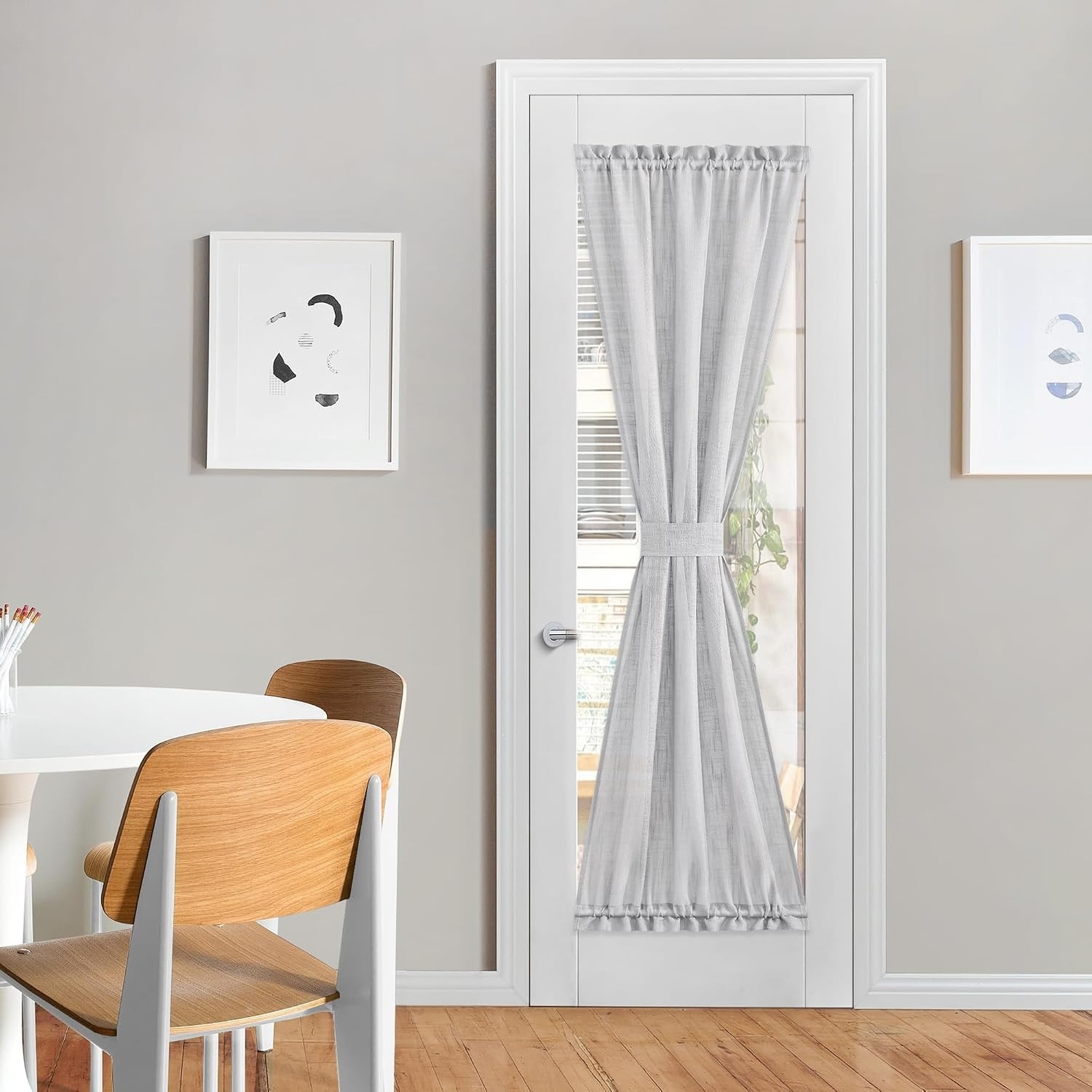image:imageNICETOWN Linen Textured Door Curtain White Sidelight Panel CurtainLight Grey
