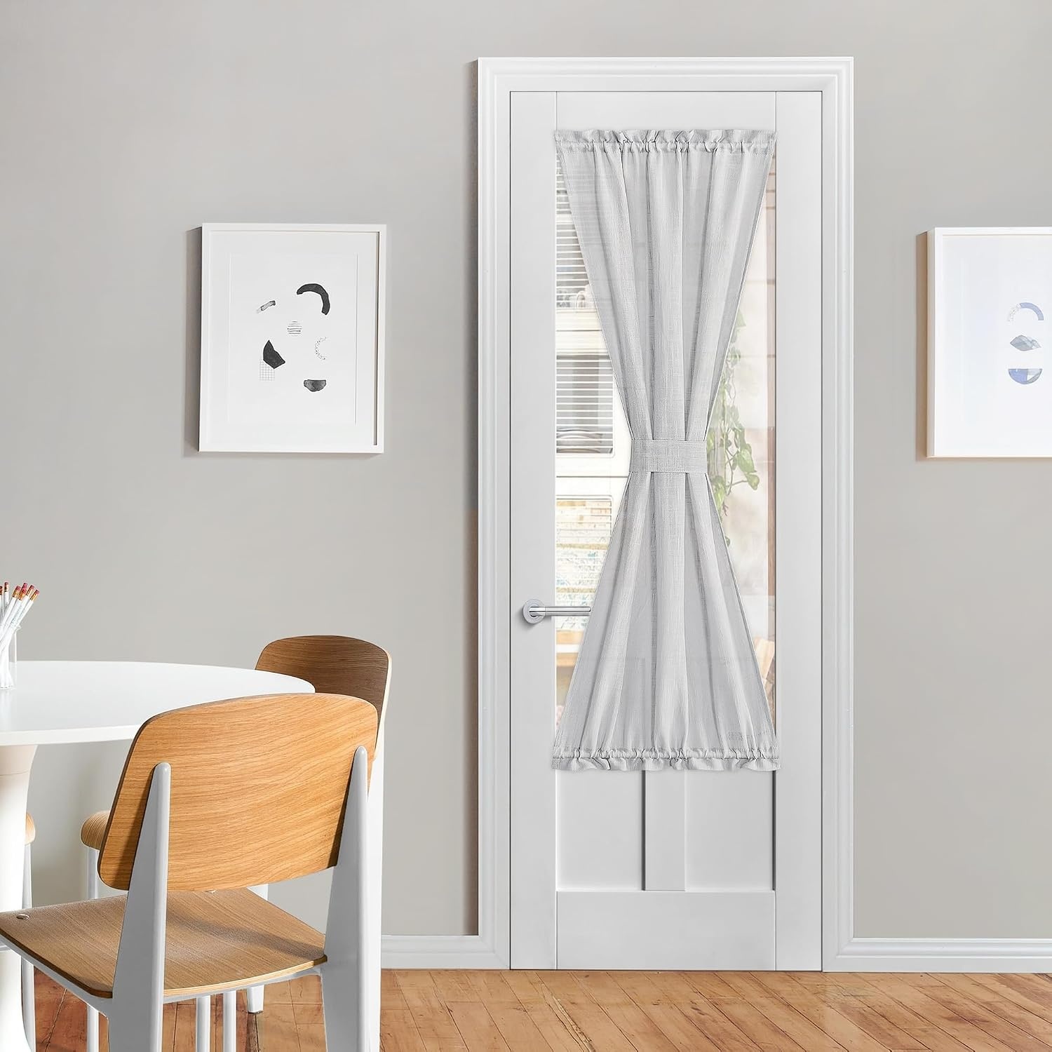 image:imageNICETOWN Linen Textured Door Curtain White Sidelight Panel CurtainLight Grey