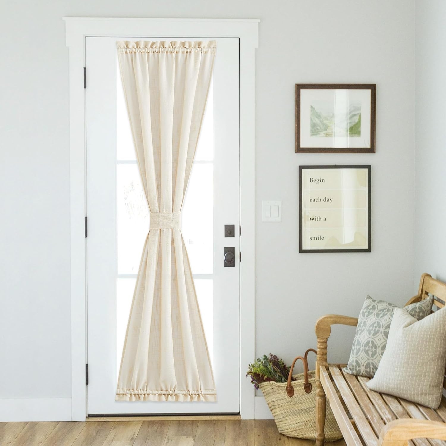 image:imageNICETOWN Linen Textured Door Curtain White Sidelight Panel CurtainLight Grey