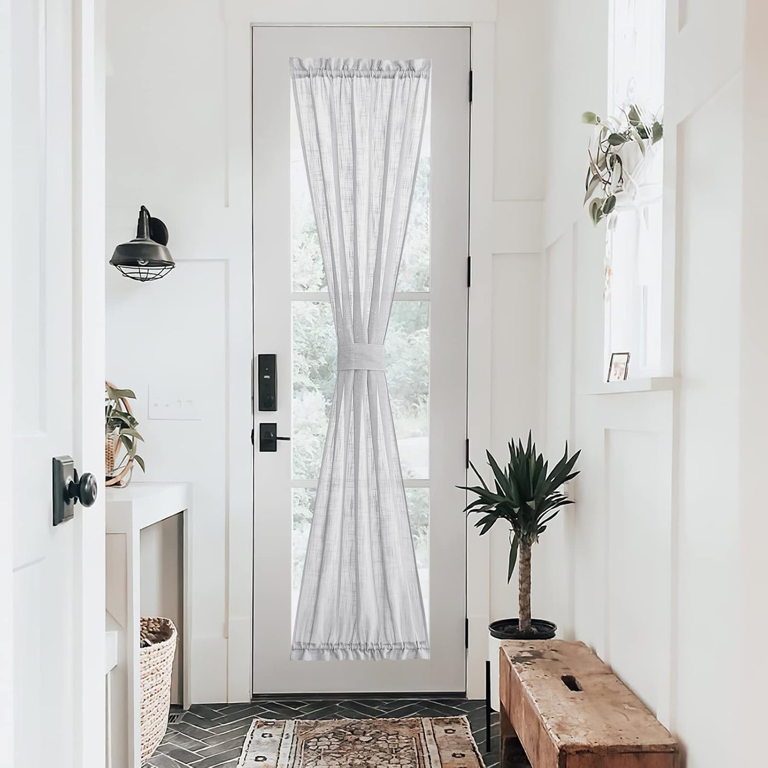image:imageNICETOWN Linen Textured Door Curtain White Sidelight Panel CurtainLight Grey