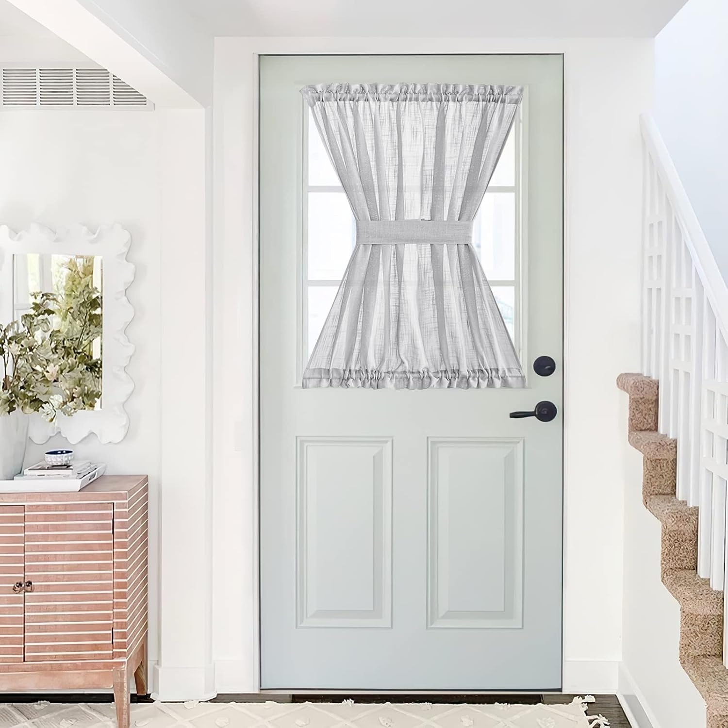 image:imageNICETOWN Linen Textured Door Curtain White Sidelight Panel CurtainLight Grey