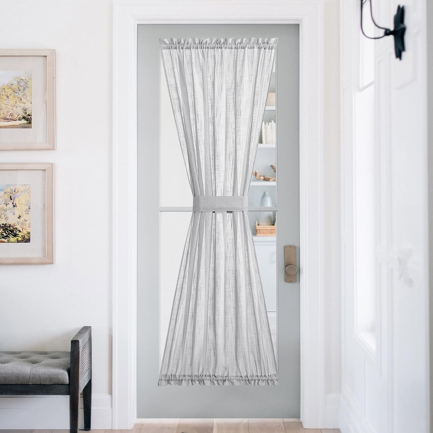 image:imageNICETOWN Linen Textured Door Curtain White Sidelight Panel CurtainLight Grey