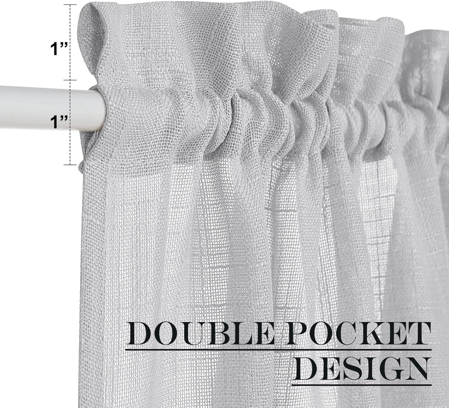 image:imageNICETOWN Linen Textured Door Curtain White Sidelight Panel CurtainLight Grey