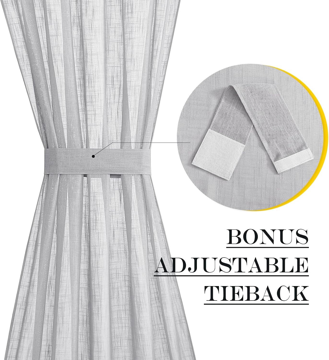image:imageNICETOWN Linen Textured Door Curtain White Sidelight Panel CurtainLight Grey