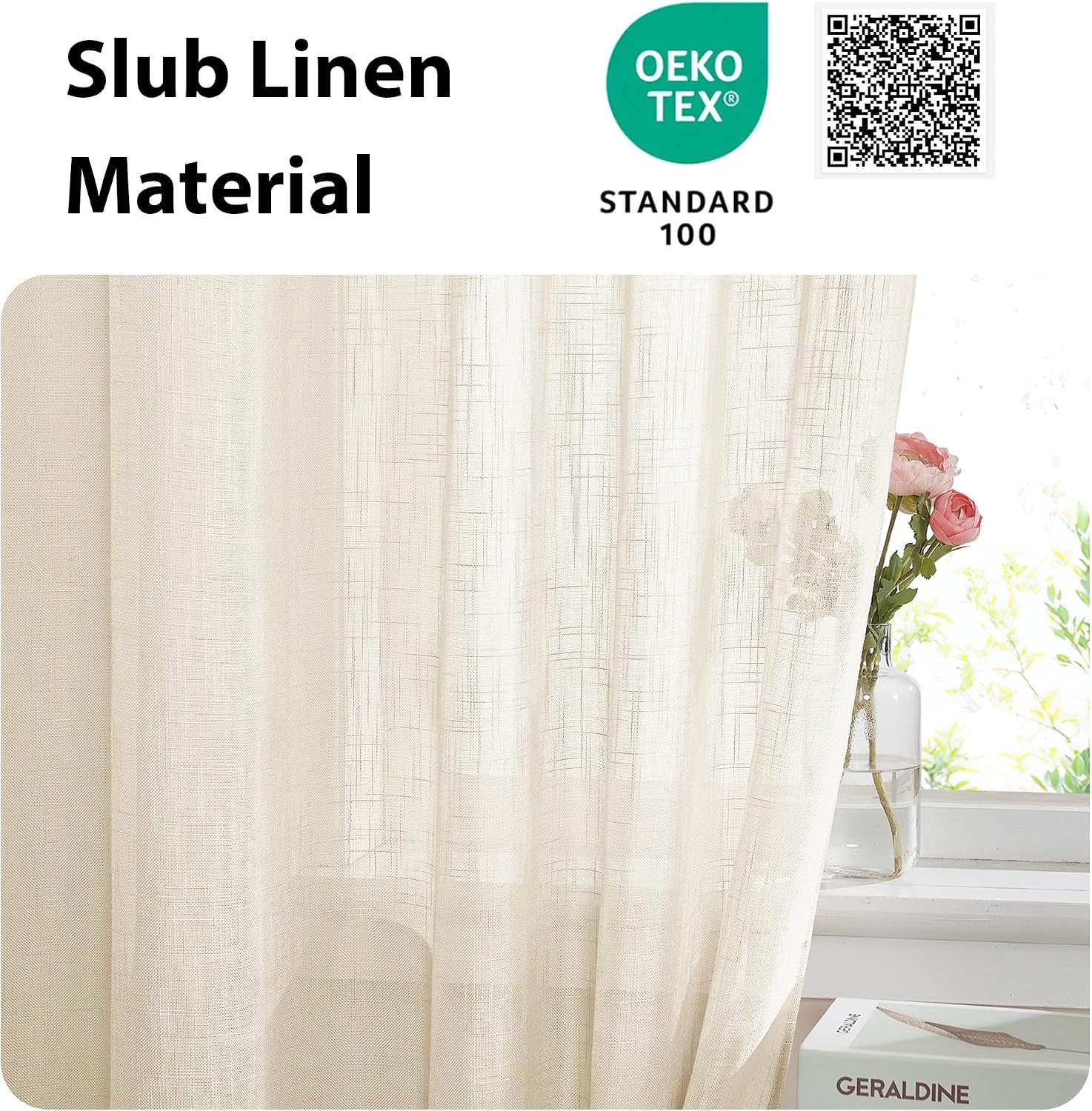 image:imageNICETOWN Linen Textured Door Curtain White Sidelight Panel CurtainLight Grey