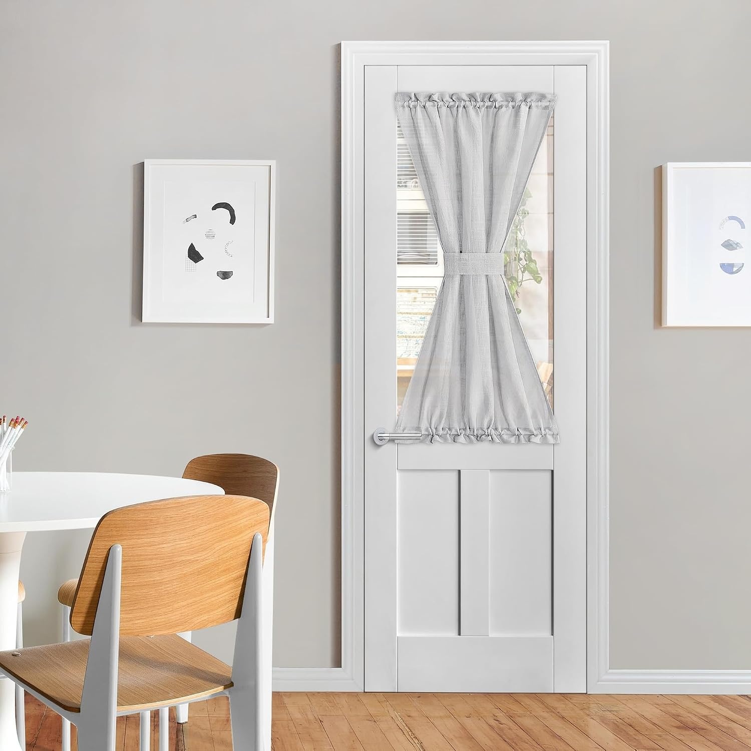 image:imageNICETOWN Linen Textured Door Curtain White Sidelight Panel CurtainLight Grey