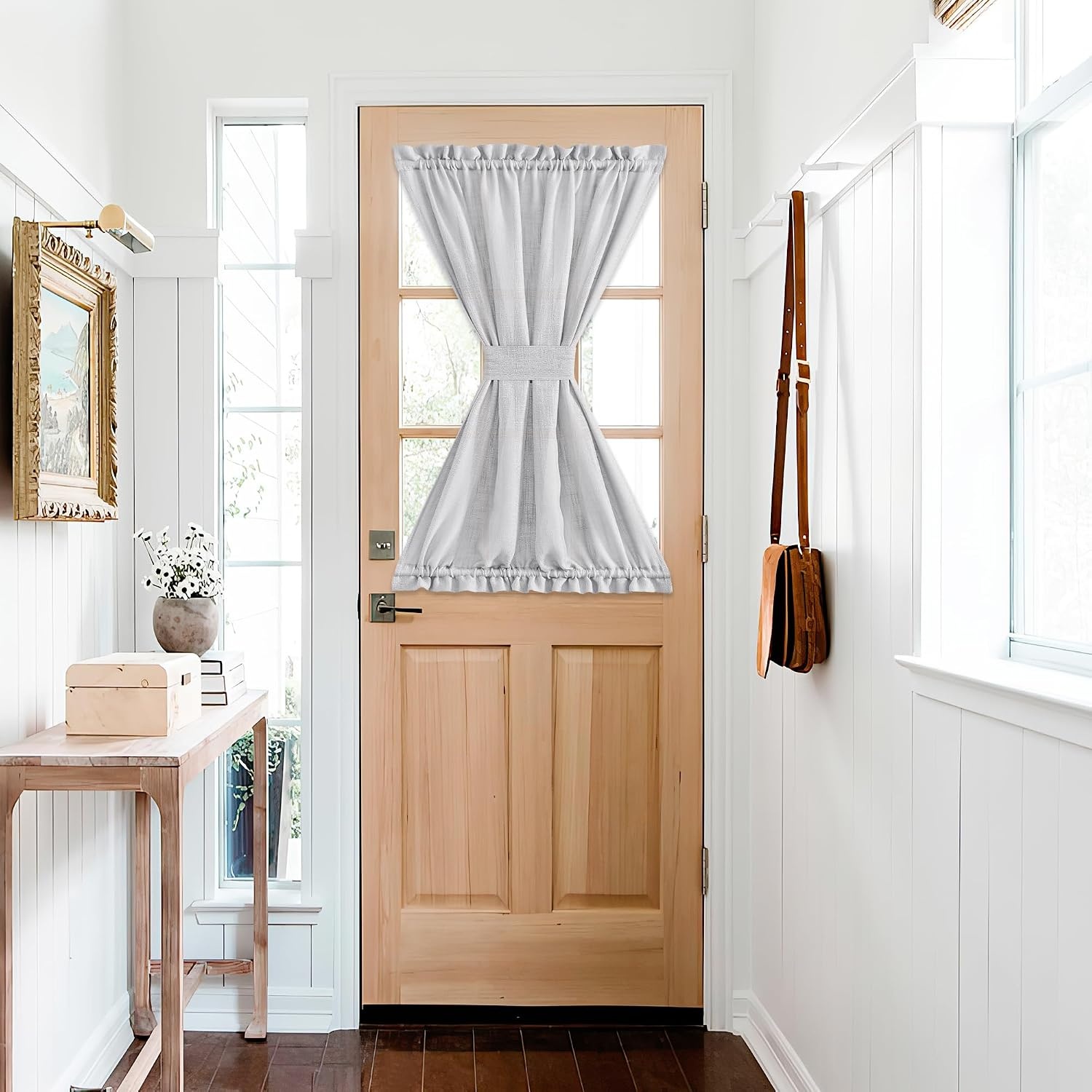 image:imageNICETOWN Linen Textured Door Curtain White Sidelight Panel CurtainLight Grey