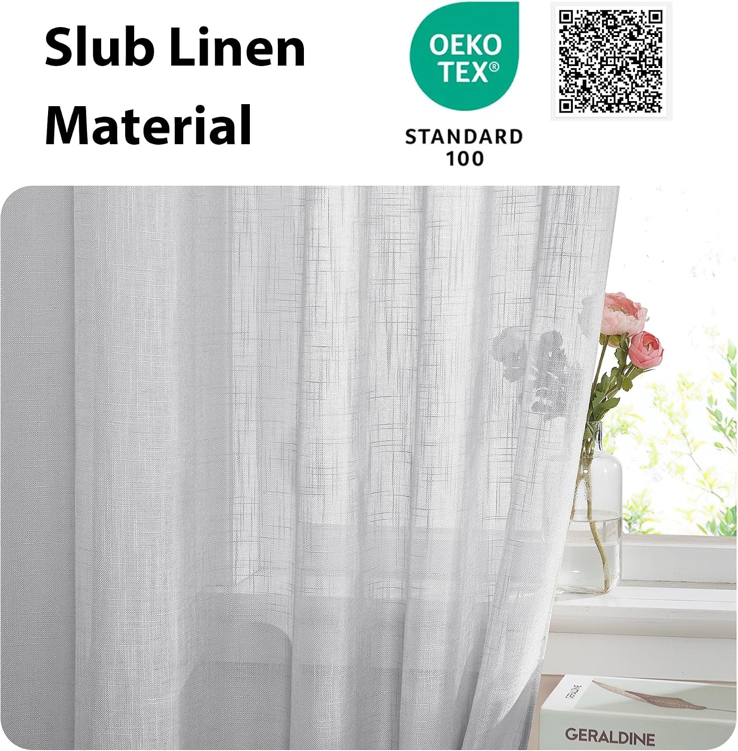 image:imageNICETOWN Linen Textured Door Curtain White Sidelight Panel CurtainLight Grey