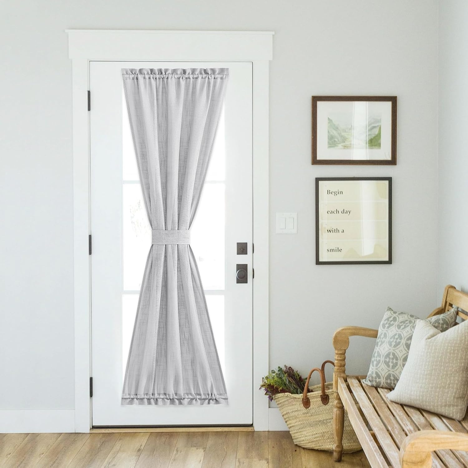 image:imageNICETOWN Linen Textured Door Curtain White Sidelight Panel CurtainLight Grey