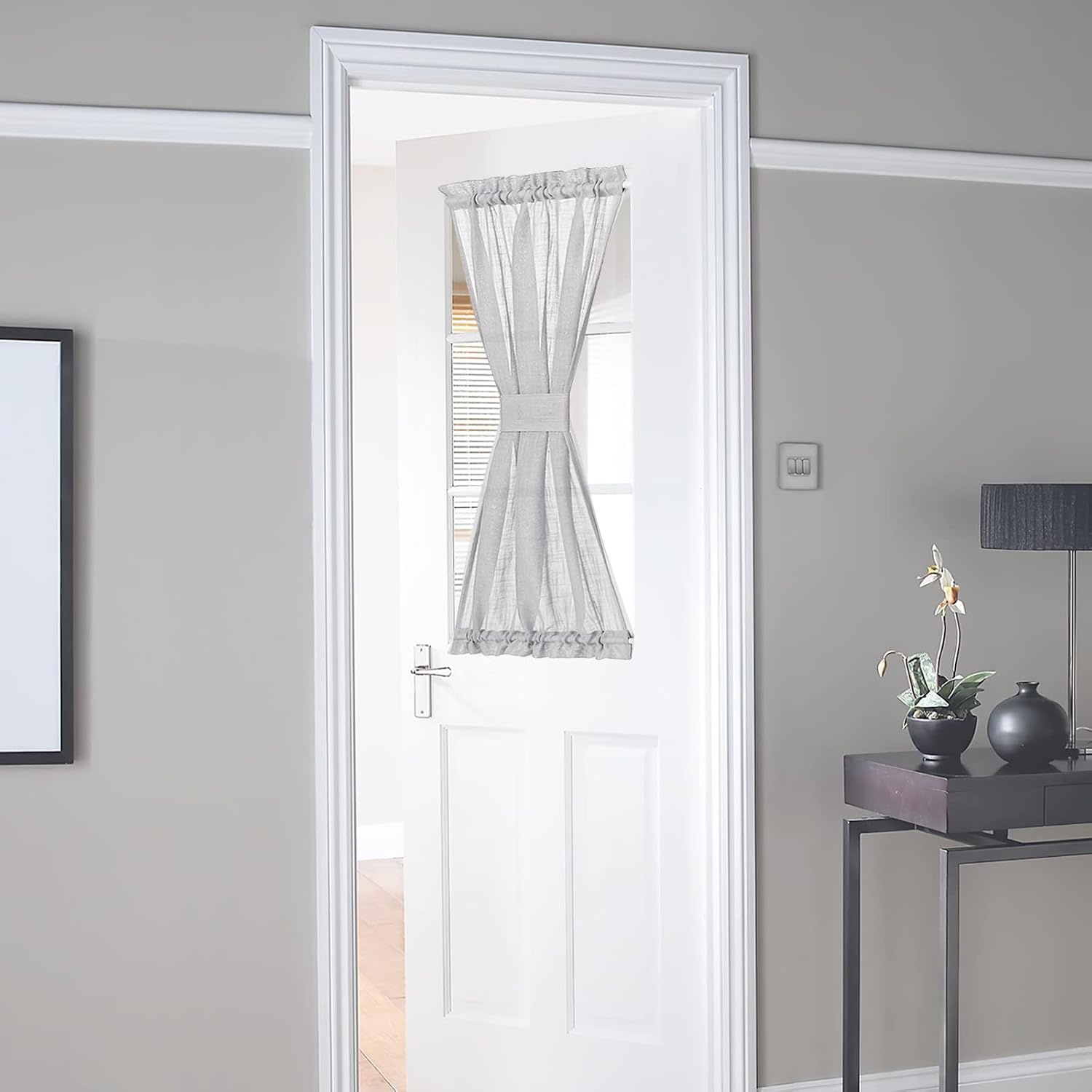 image:imageNICETOWN Linen Textured Door Curtain White Sidelight Panel CurtainLight Grey