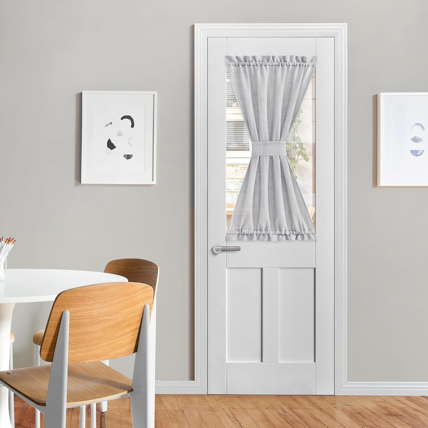 image:imageNICETOWN Linen Textured Door Curtain White Sidelight Panel CurtainLight Grey