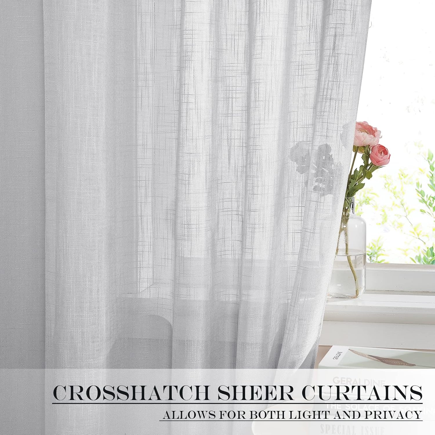 image:imageNICETOWN Linen Textured Door Curtain White Sidelight Panel CurtainLight Grey