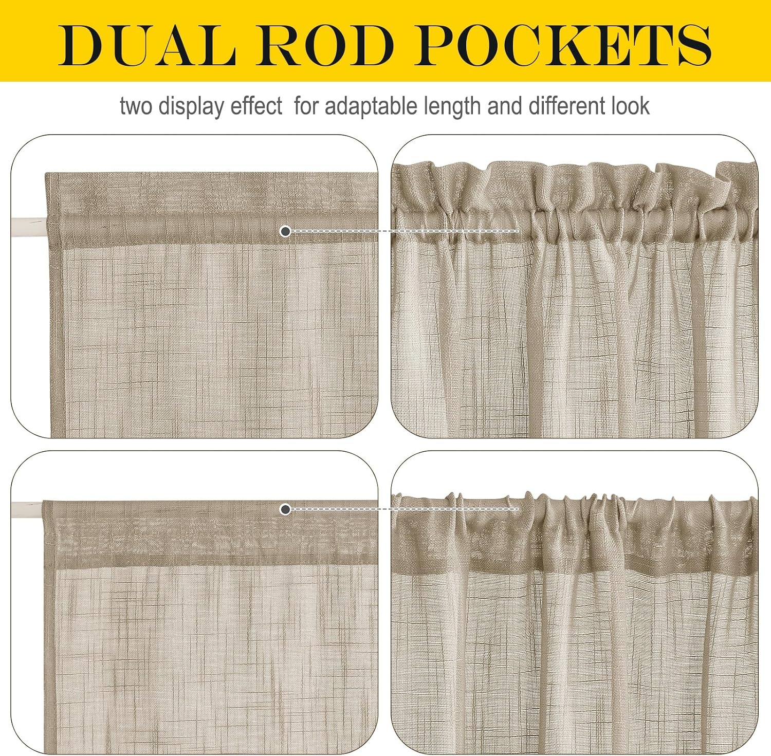 image:imageNICETOWN Linen Textured Door Curtain White Sidelight Panel CurtainTaupe