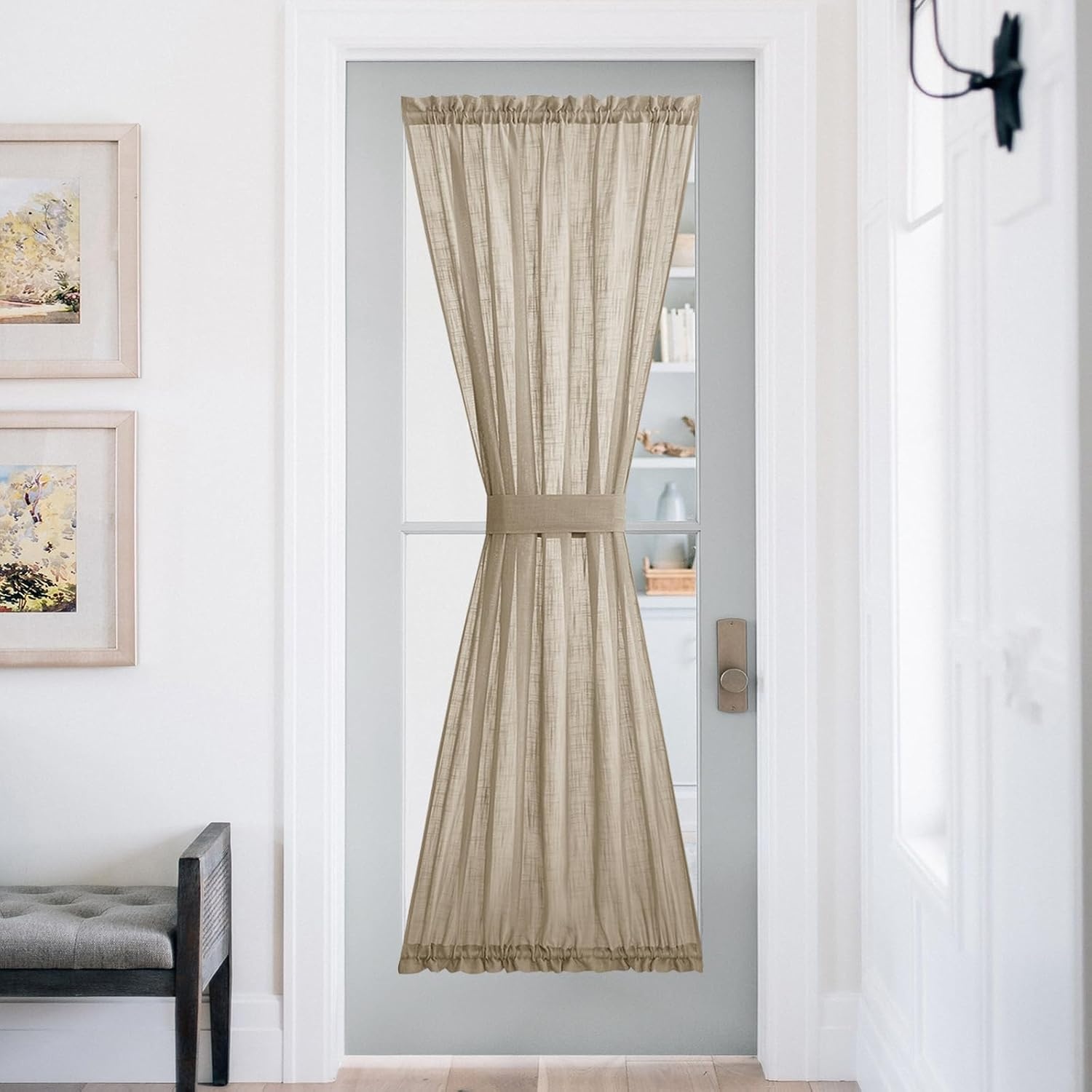 image:imageNICETOWN Linen Textured Door Curtain White Sidelight Panel CurtainTaupe