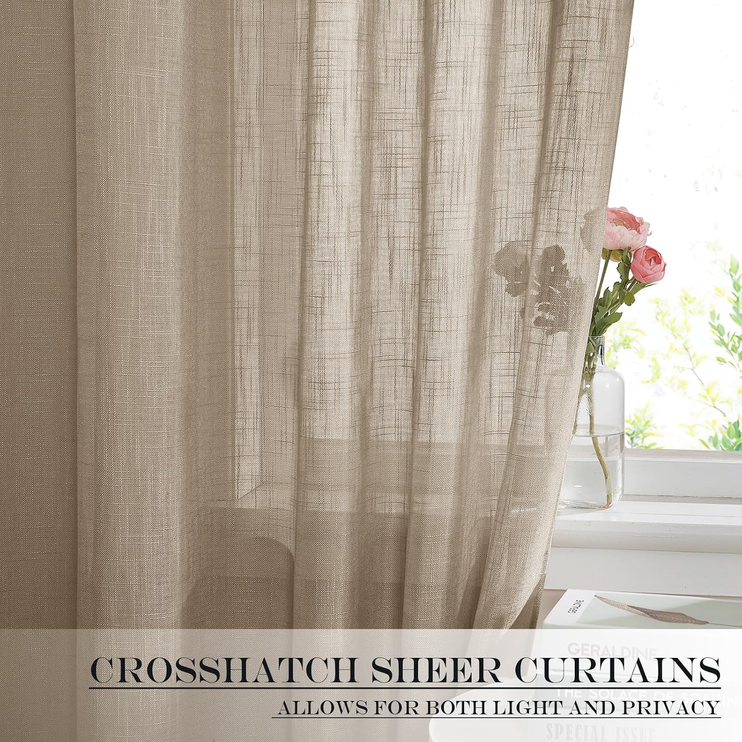 image:imageNICETOWN Linen Textured Door Curtain White Sidelight Panel CurtainTaupe