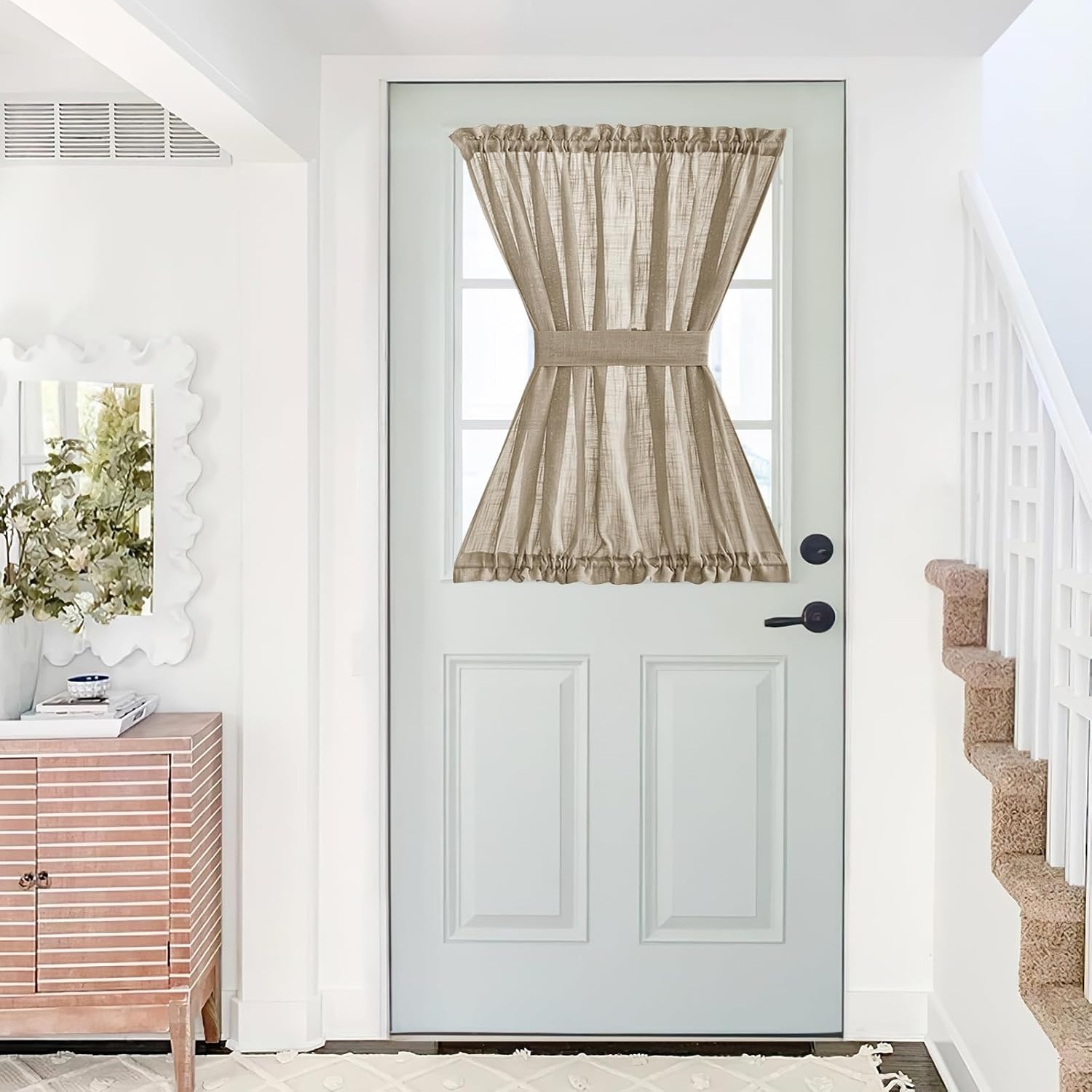 image:imageNICETOWN Linen Textured Door Curtain White Sidelight Panel CurtainTaupe