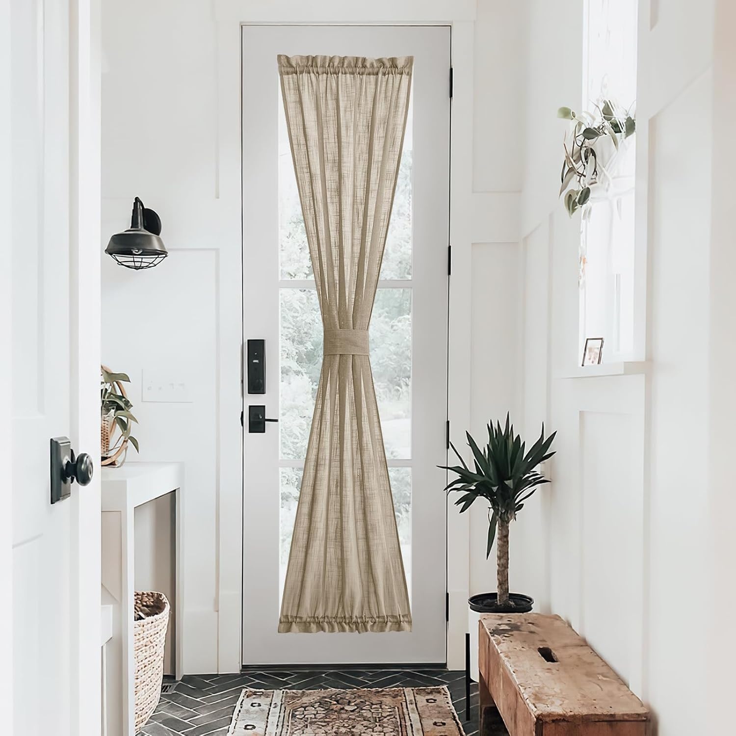 image:imageNICETOWN Linen Textured Door Curtain White Sidelight Panel CurtainTaupe