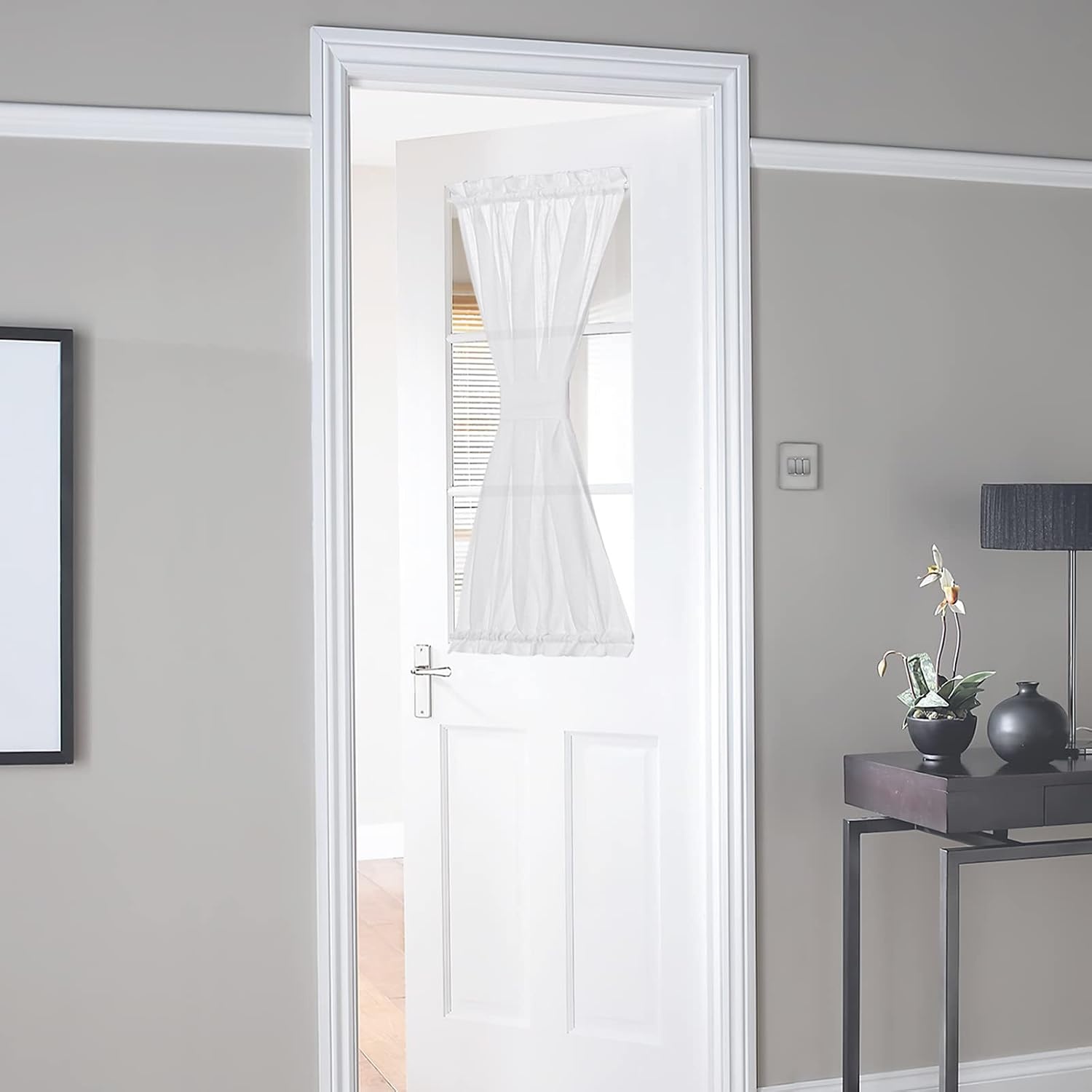 image:imageNICETOWN Linen Textured Door Curtain White Sidelight Panel CurtainWhite