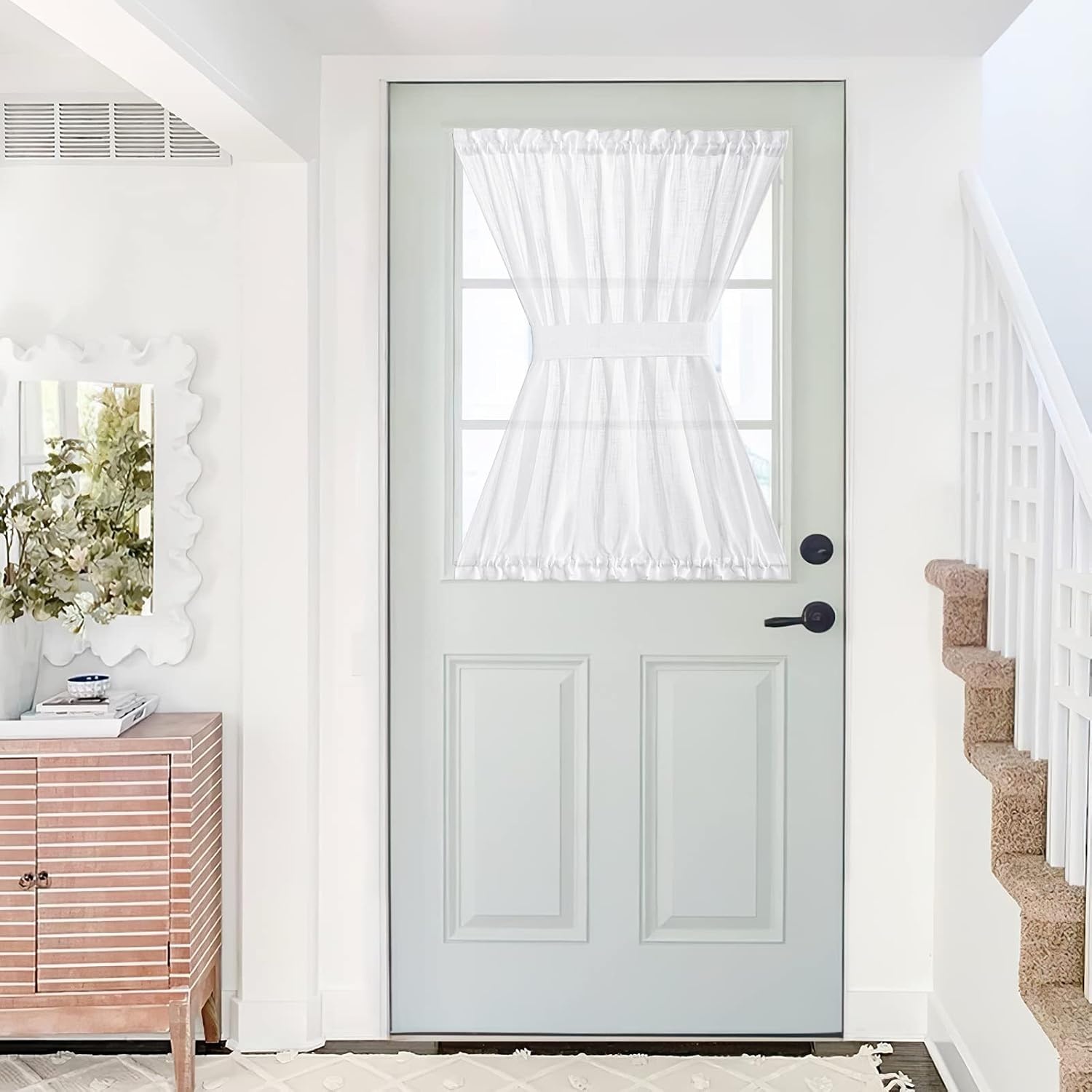 image:imageNICETOWN Linen Textured Door Curtain White Sidelight Panel CurtainWhite