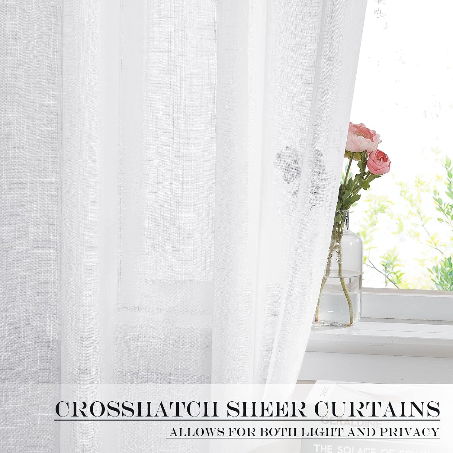image:imageNICETOWN Linen Textured Door Curtain White Sidelight Panel CurtainWhite
