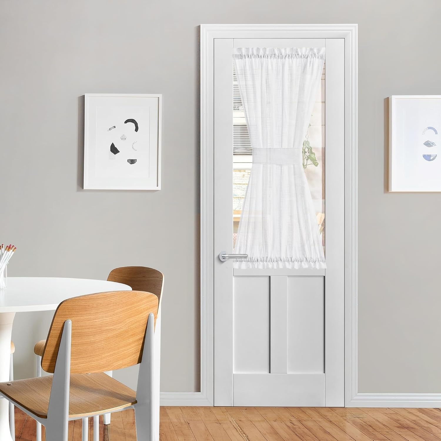 image:imageNICETOWN Linen Textured Door Curtain White Sidelight Panel CurtainWhite
