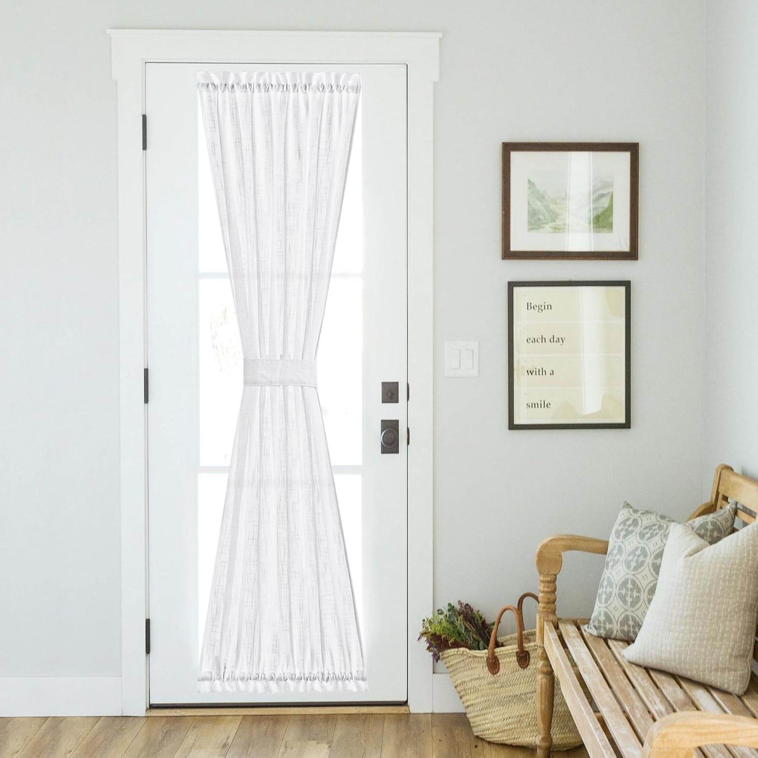 image:imageNICETOWN Linen Textured Door Curtain White Sidelight Panel CurtainWhite