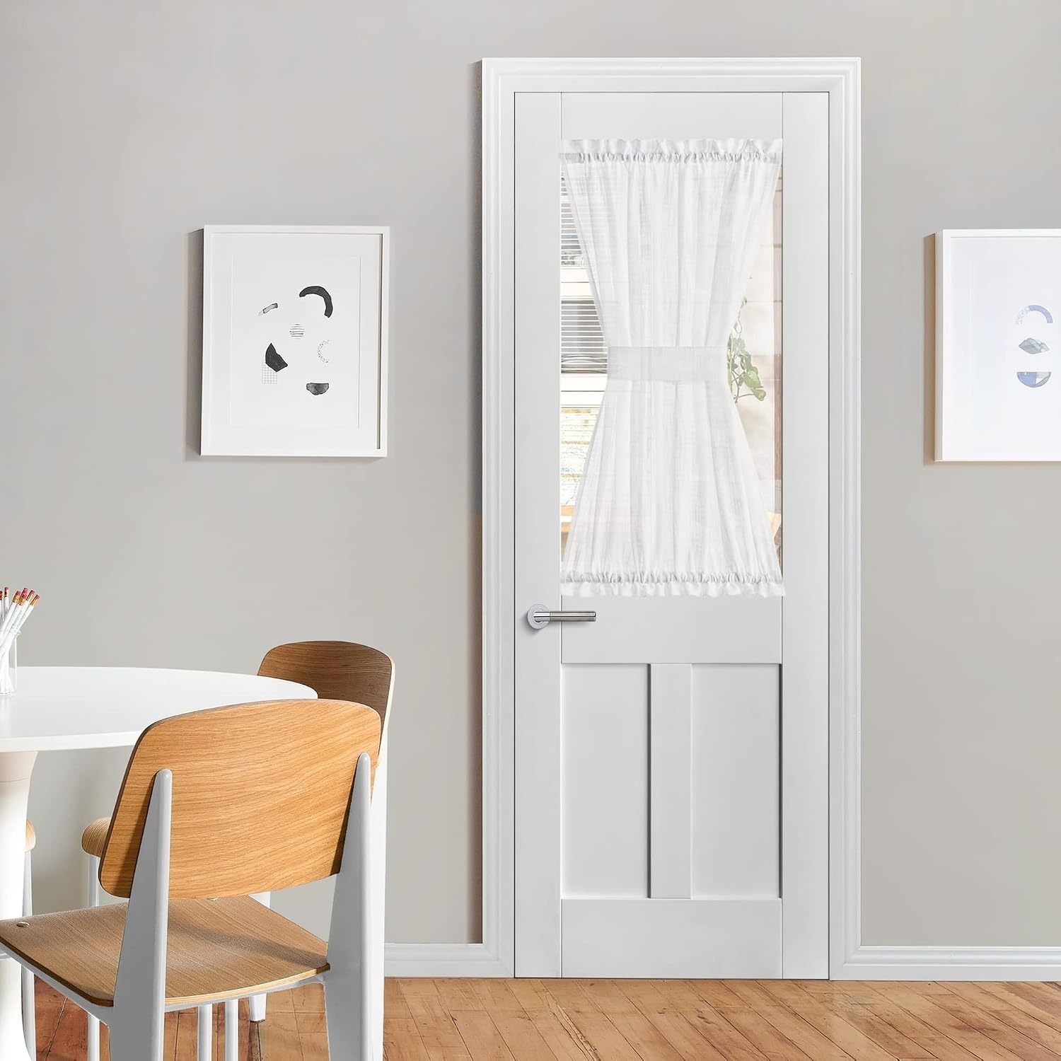 image:imageNICETOWN Linen Textured Door Curtain White Sidelight Panel CurtainWhite