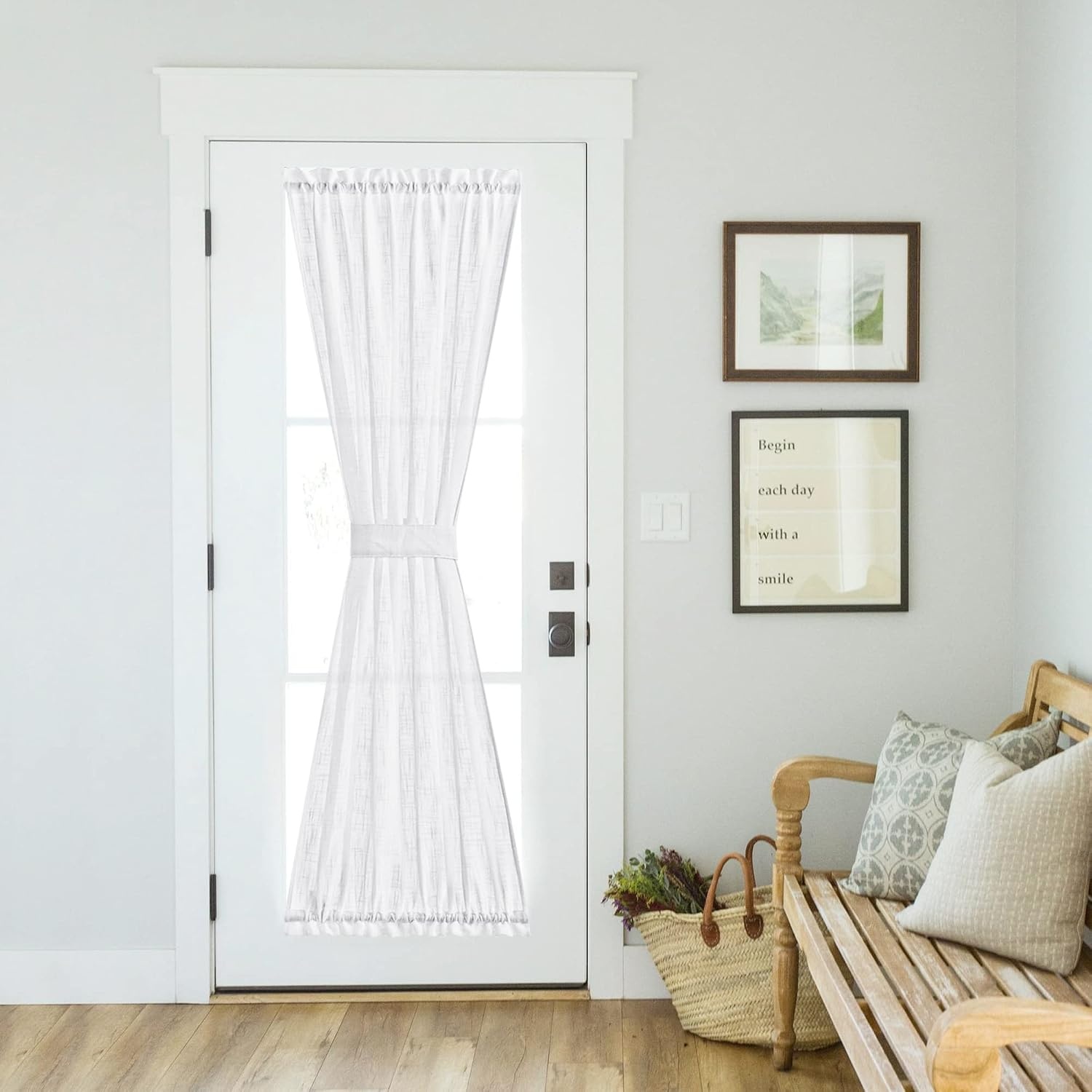 image:imageNICETOWN Linen Textured Door Curtain White Sidelight Panel CurtainWhite
