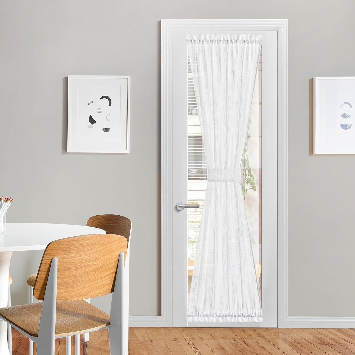 image:imageNICETOWN Linen Textured Door Curtain White Sidelight Panel CurtainWhite