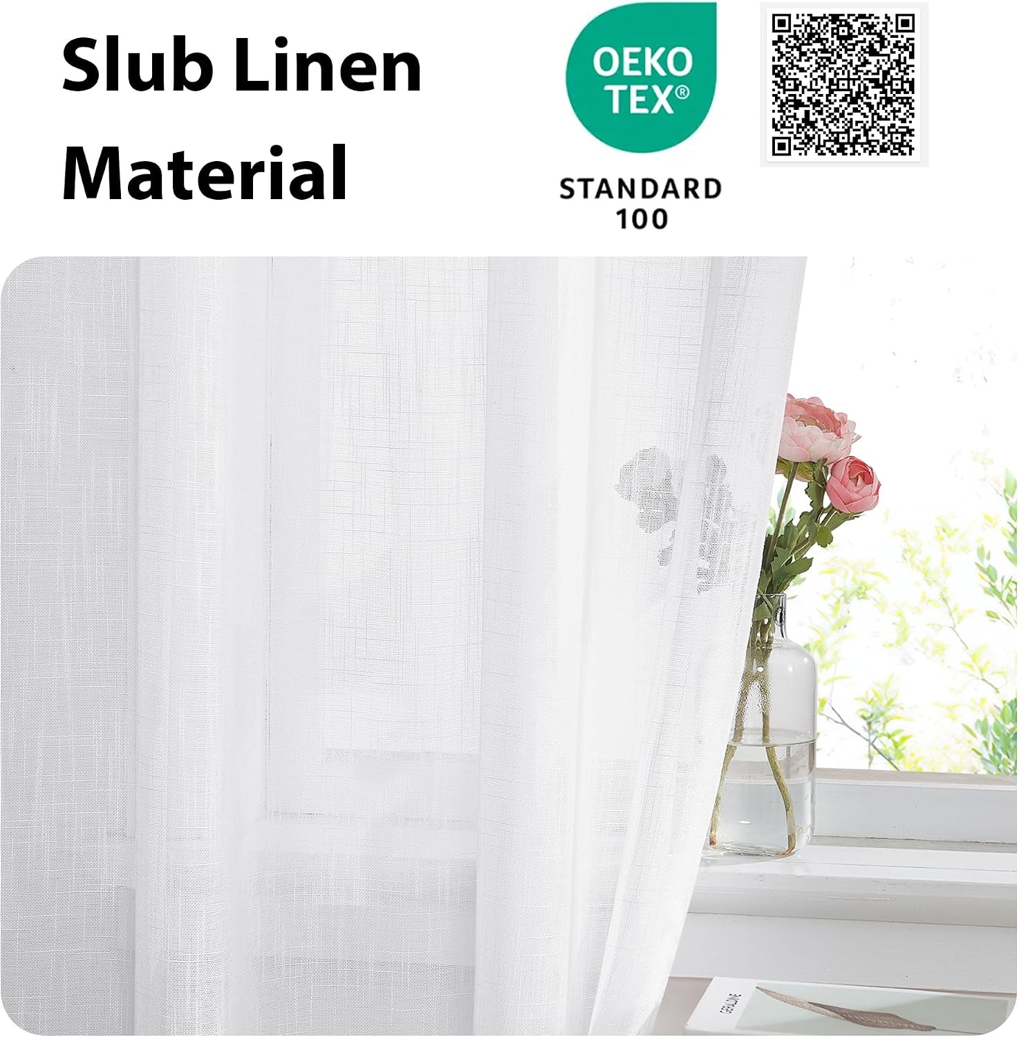 image:imageNICETOWN Linen Textured Door Curtain White Sidelight Panel CurtainWhite