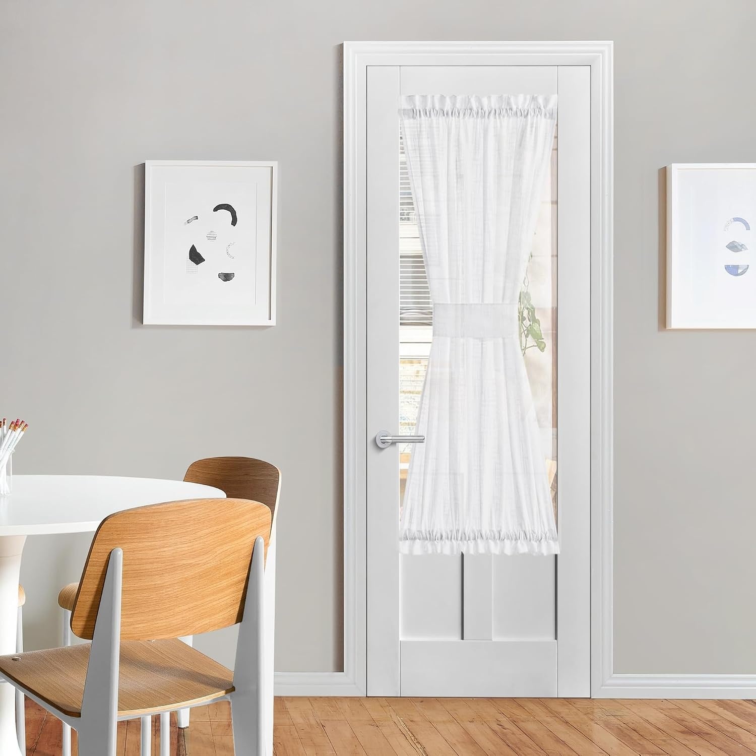 image:imageNICETOWN Linen Textured Door Curtain White Sidelight Panel CurtainWhite