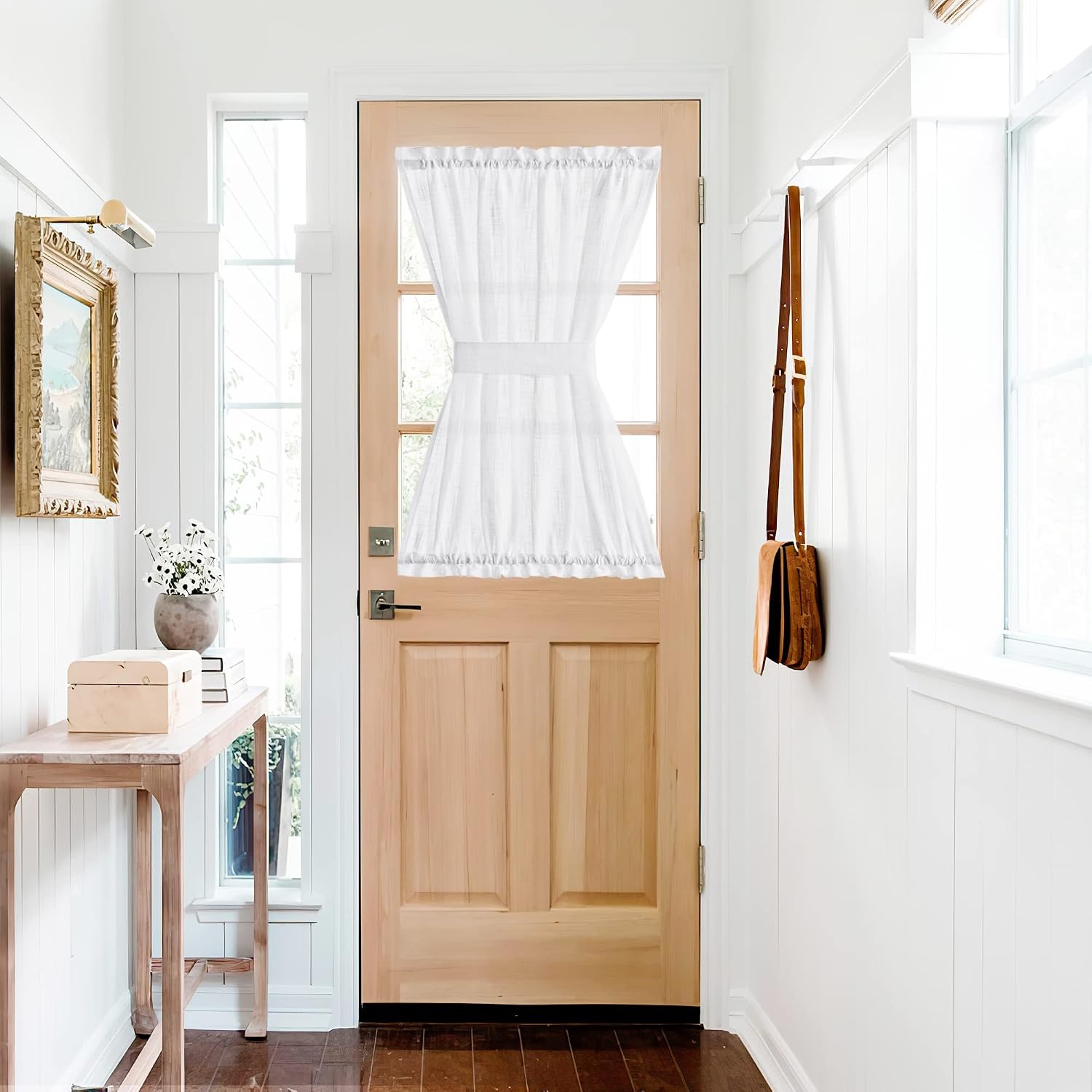 image:imageNICETOWN Linen Textured Door Curtain White Sidelight Panel CurtainWhite